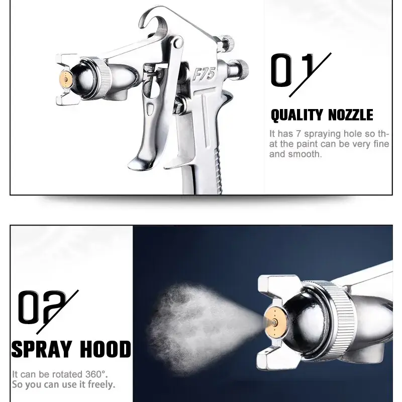 Hot sell F-75 Spray Gun 1.5mm Nozzle with Cup Silver Handle Adjustable Color Spray Gun for Automotive Furniture Parts Painting