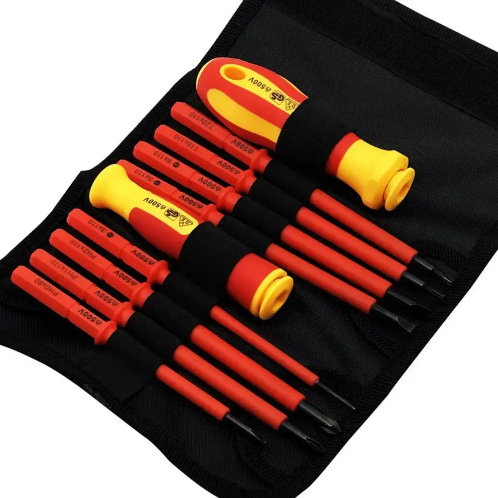 10Pcs Interchangeable Blade VDE Insulated Screwdriver Set with Case Magnetic 500V Home and Professional Use Electricians Tools