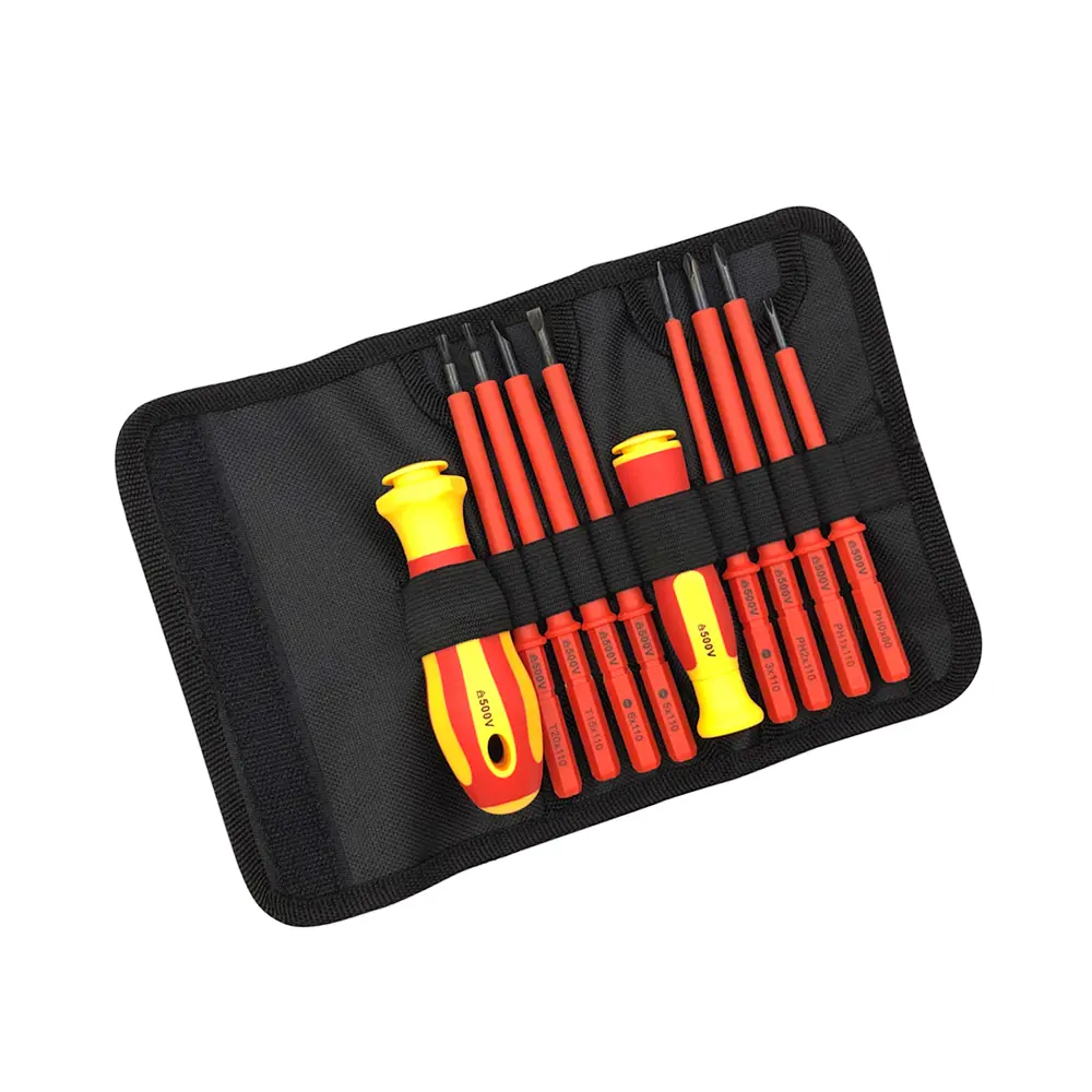10Pcs Interchangeable Blade VDE Insulated Screwdriver Set with Case Magnetic 500V Home and Professional Use Electricians Tools