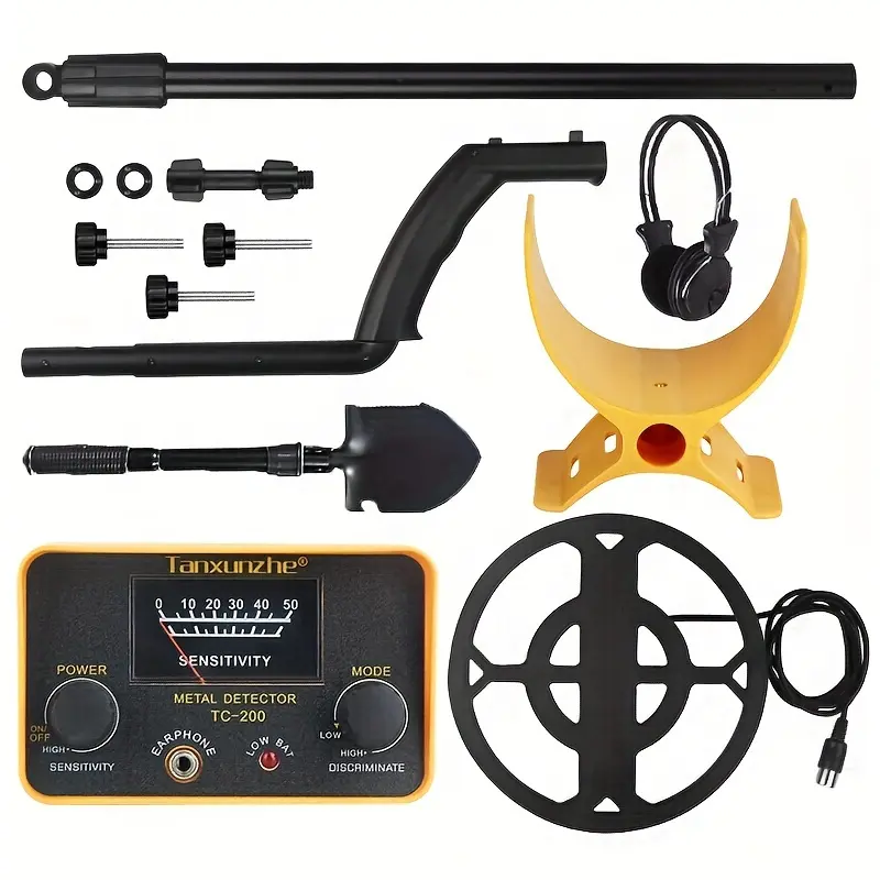 TC-200 Metal Detector Underground Metal Gold Detector Adjustable Tracker for Treasure Search Comes with shovel headphone suit