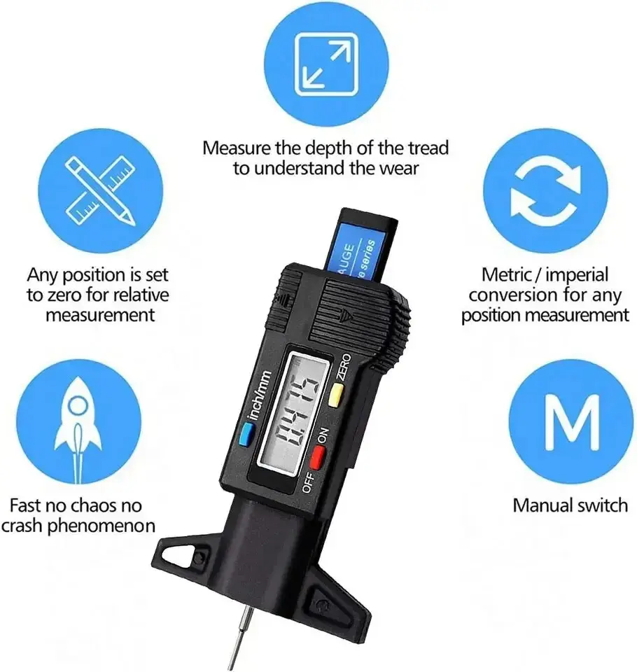 Digital Depth Gauge Caliper Tread Depth Gauge LCD Tire Tread Gauge For Car Tire 0-25mm Measurer Tool Caliper Repair Tools
