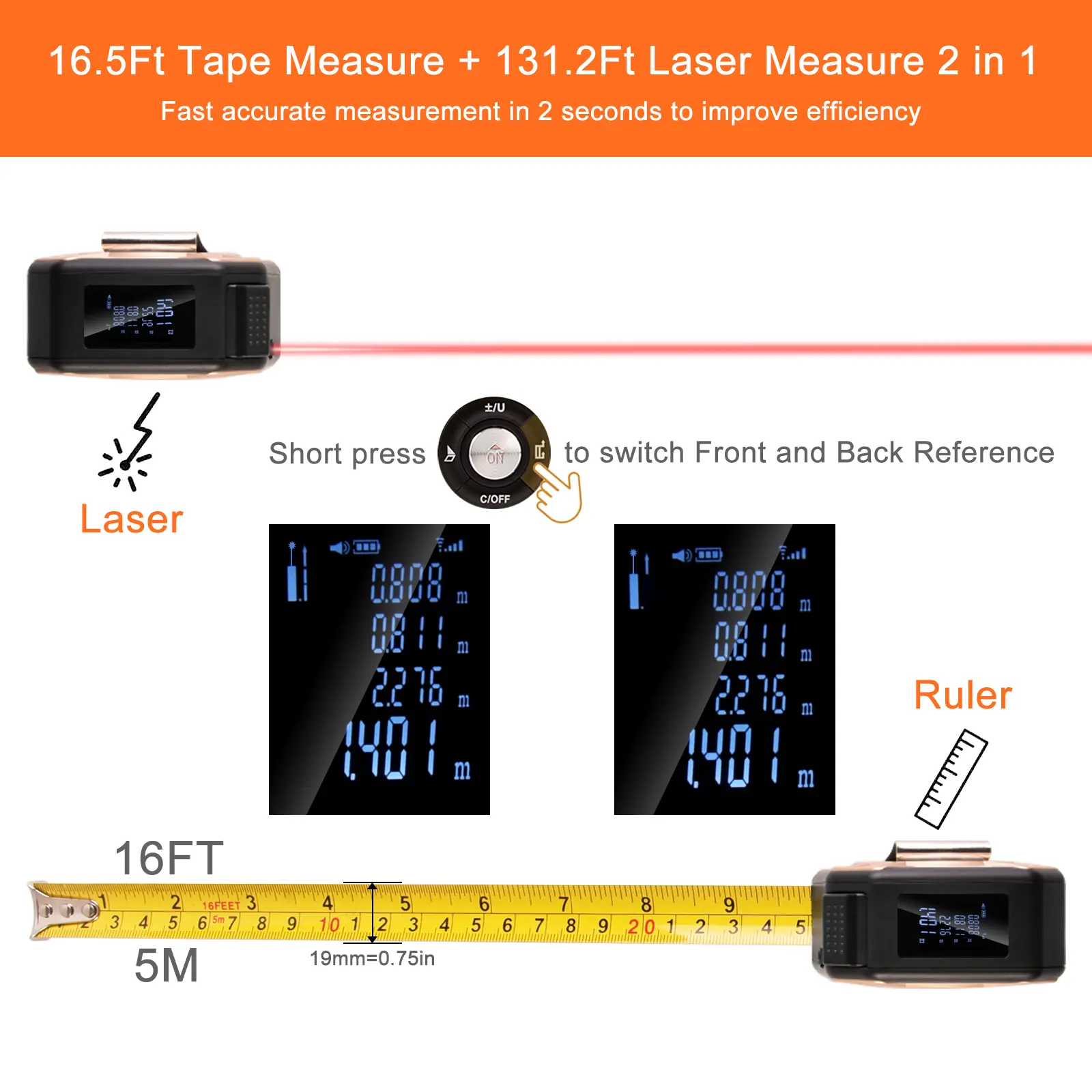 40/60M Laser Tape Measure Distance Meter Stainless Digital Retractable Roll Cord Rangefinder Woodworking Laser Measuring Tool