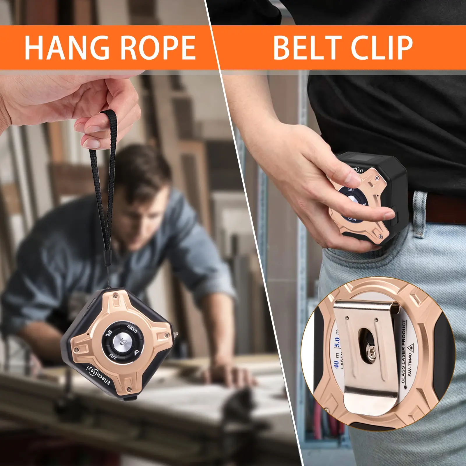 40/60M Laser Tape Measure Distance Meter Stainless Digital Retractable Roll Cord Rangefinder Woodworking Laser Measuring Tool
