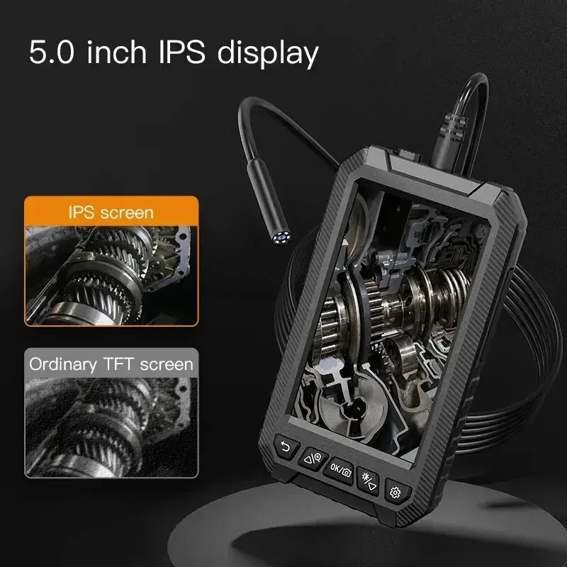 5.0 Inch IPS Screen Industrial Endoscope Camera 8mm HD1080P Sewer Car Piping Inspection Camera Borescope 8 LED Waterproof