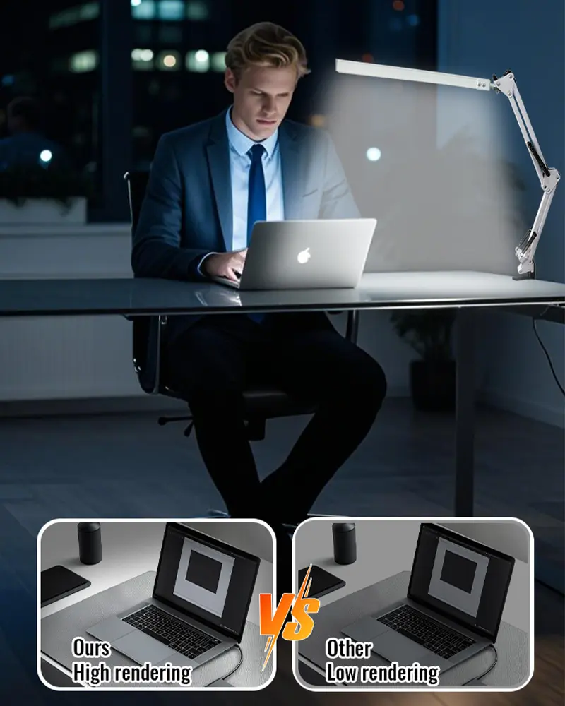 New LED Desk Lamp with Clamp 10W Swing Arm Desk Lamp Dimmable Eye-Caring Desk Light with 10 Brightness Level 3 Lighting Modes
