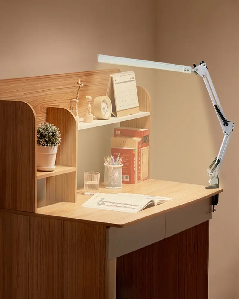 New LED Desk Lamp with Clamp 10W Swing Arm Desk Lamp Dimmable Eye-Caring Desk Light with 10 Brightness Level 3 Lighting Modes