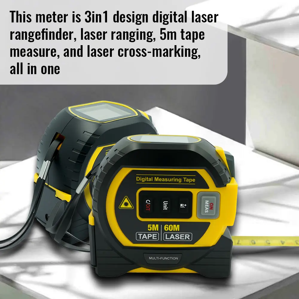 3 in 1 Laser Rangefinder 5M Tape Measure Ruler LCD Display with Backlight Distance Meter Building Measurement Device tools