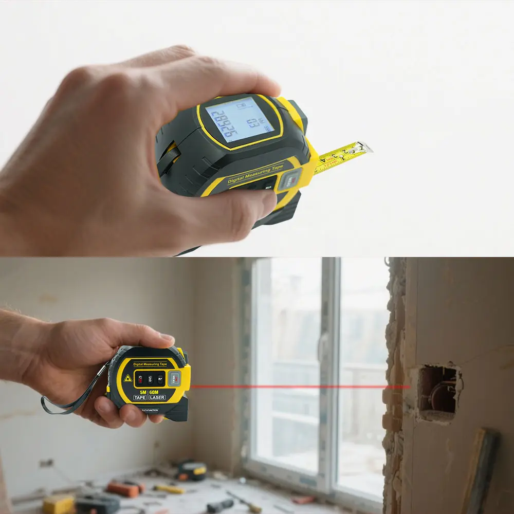 3 in 1 Laser Rangefinder 5M Tape Measure Ruler LCD Display with Backlight Distance Meter Building Measurement Device tools