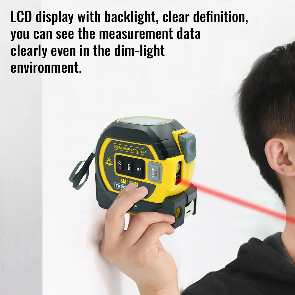 3 in 1 Laser Rangefinder 5M Tape Measure Ruler LCD Display with Backlight Distance Meter Building Measurement Device tools