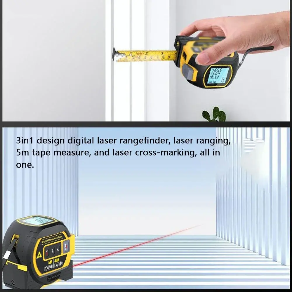 Hot sell 3 in 1 Laser Rangefinder 5M Tape Measure Ruler LCD Display with Backlight Distance Meter Building Measurement Device