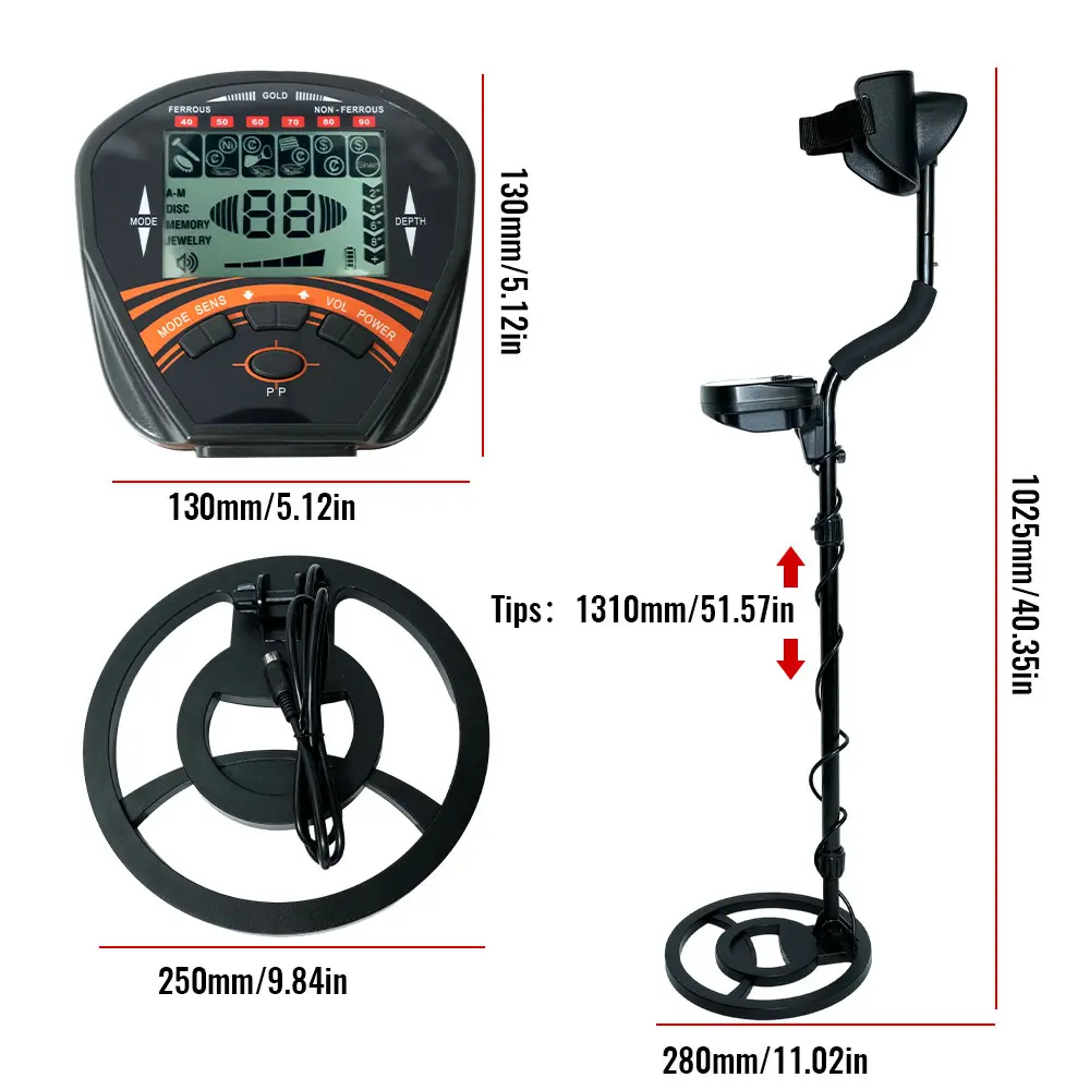 MD810 Underground Metal Detector Gold Digger Treasure Hunter Professional Detecting Equipment 10" Waterproof IP68 Search Coil