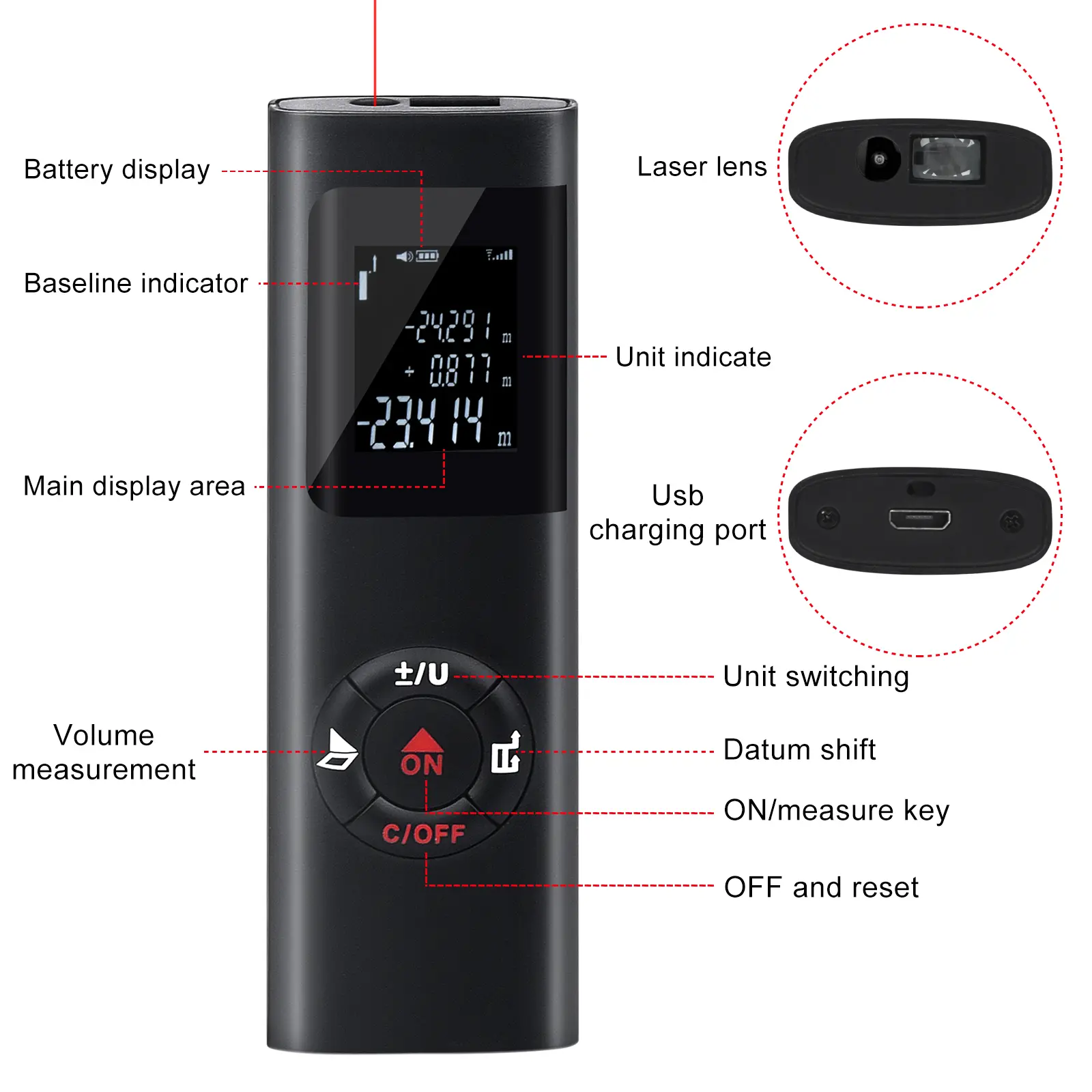 Digital Laser Rangefinder Distance Meter USB Mini Accurate Portable Range Finder 40m Digital Level Laser Portable Measuring Tape