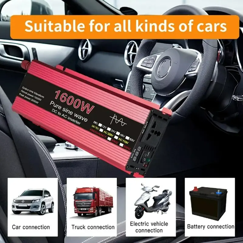 2024 New Pure Sine Wave Inverter DC 12V/24V To AC 110V/220V 1000W 1600W 2000W 2200W Portable Power Bank Converter Solar Inverter
