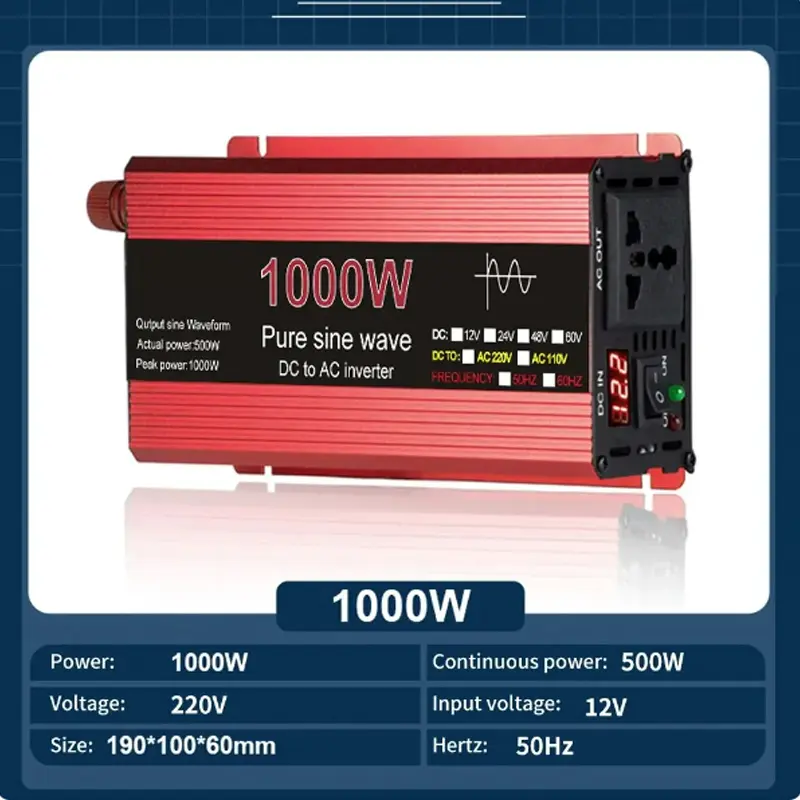 2024 New Pure Sine Wave Inverter DC 12V/24V To AC 110V/220V 1000W 1600W 2000W 2200W Portable Power Bank Converter Solar Inverter