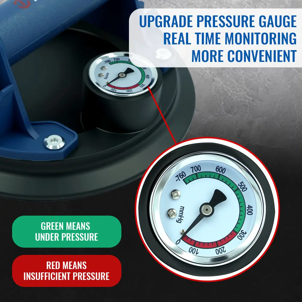 NEW Vacuum Suction Cup 8 Inch 250kg with Pressure Gauge Plastic Handle Heavy Duty Lifter for Granite Tile Glass Manual Lifting