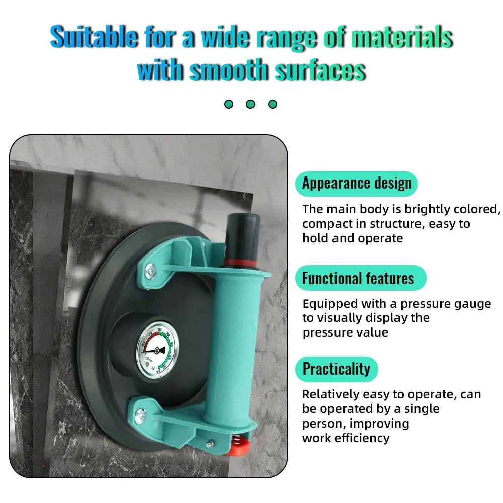 NEW Vacuum Suction Cup 8 Inch 250kg with Pressure Gauge Plastic Handle Heavy Duty Lifter for Granite Tile Glass Manual Lifting