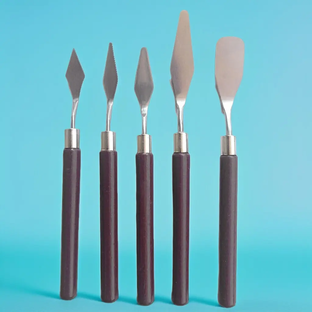 5pcs Paint Oil Painting Spatula Set Clay Scraper Wooden Handle Palette Knife Set Cake Spatula Kit Pottery Modeling Tools