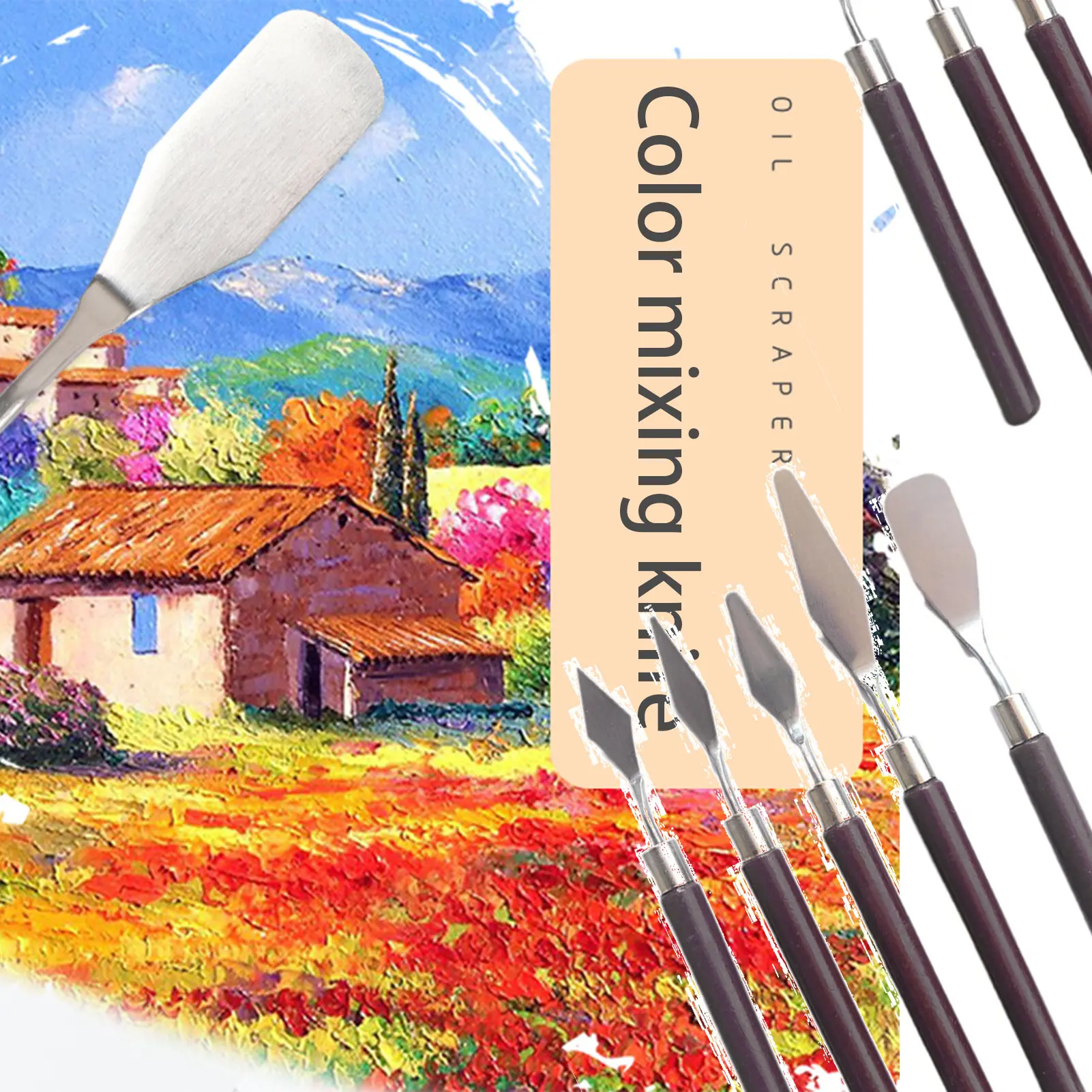 5pcs Paint Oil Painting Spatula Set Clay Scraper Wooden Handle Palette Knife Set Cake Spatula Kit Pottery Modeling Tools