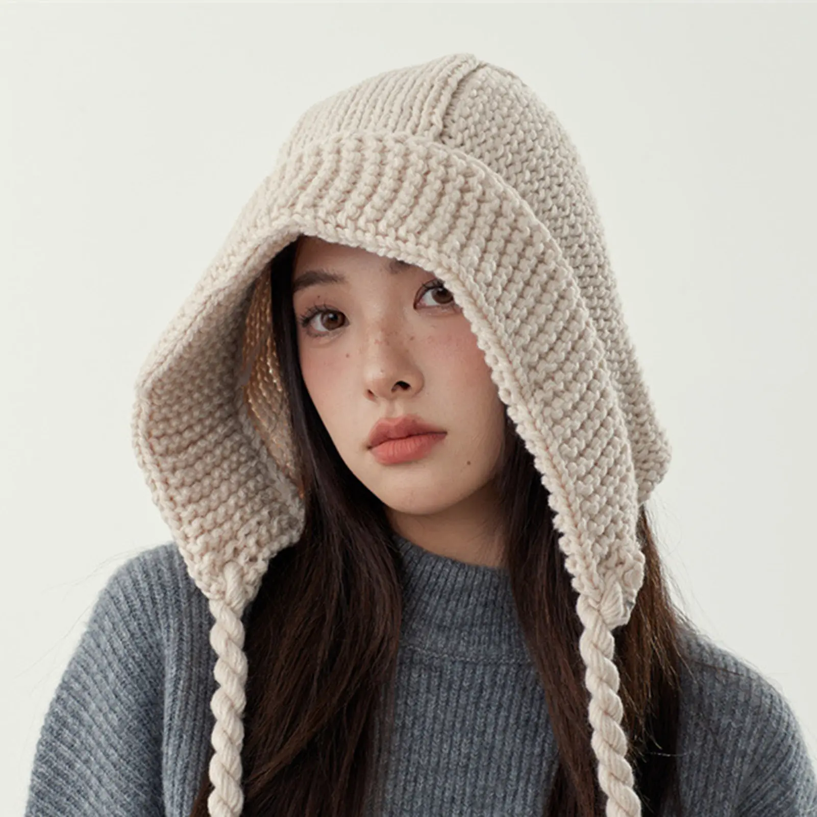 Fashion Knitted Warm Hat Hood Earmuff Hat Warm Winter Cap With Soft Fleece Lining Beanie Hat For Cold Weather Outdoor Activities