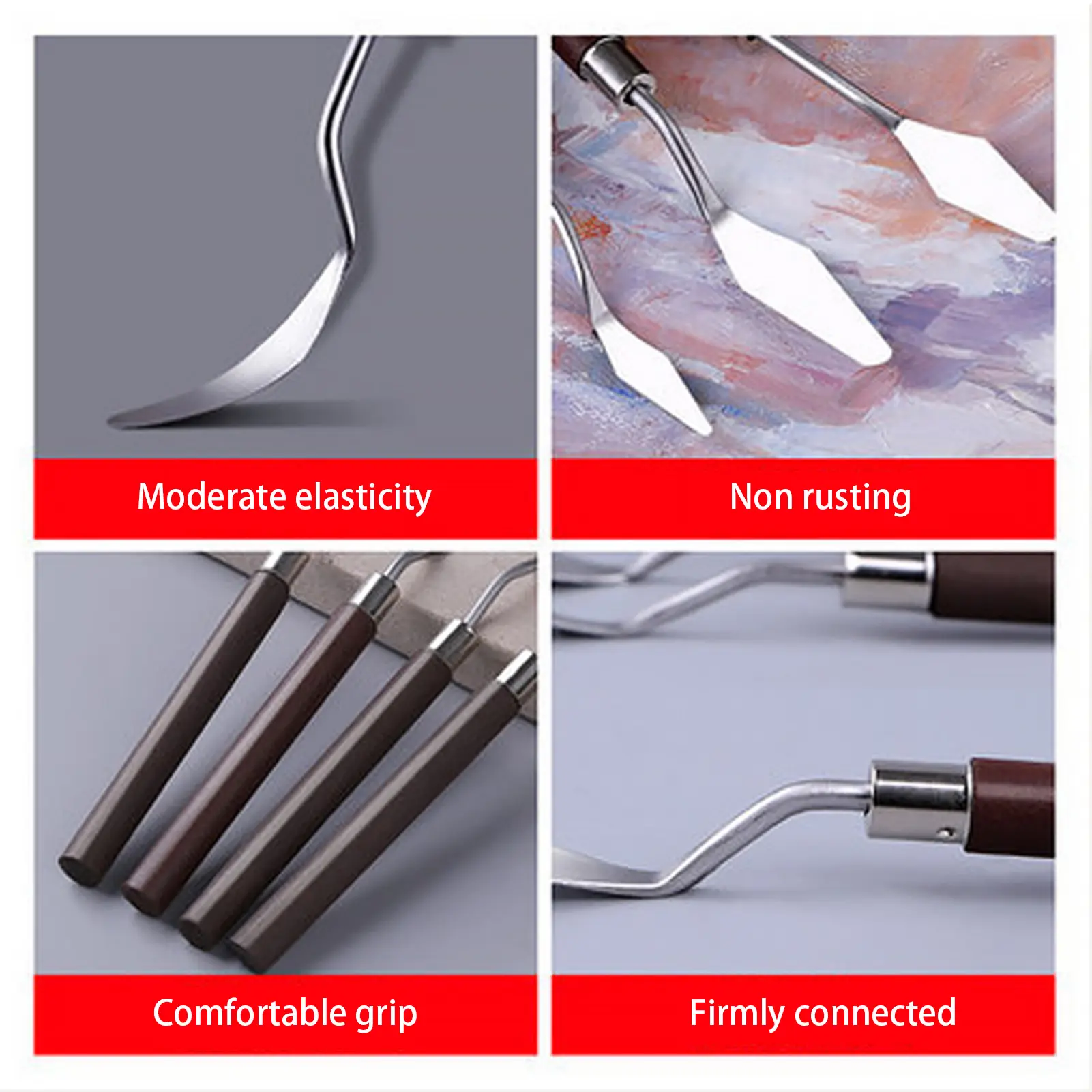 5pcs Paint Oil Painting Spatula Set Clay Scraper Wooden Handle Palette Knife Set Cake Spatula Kit Pottery Modeling Tools