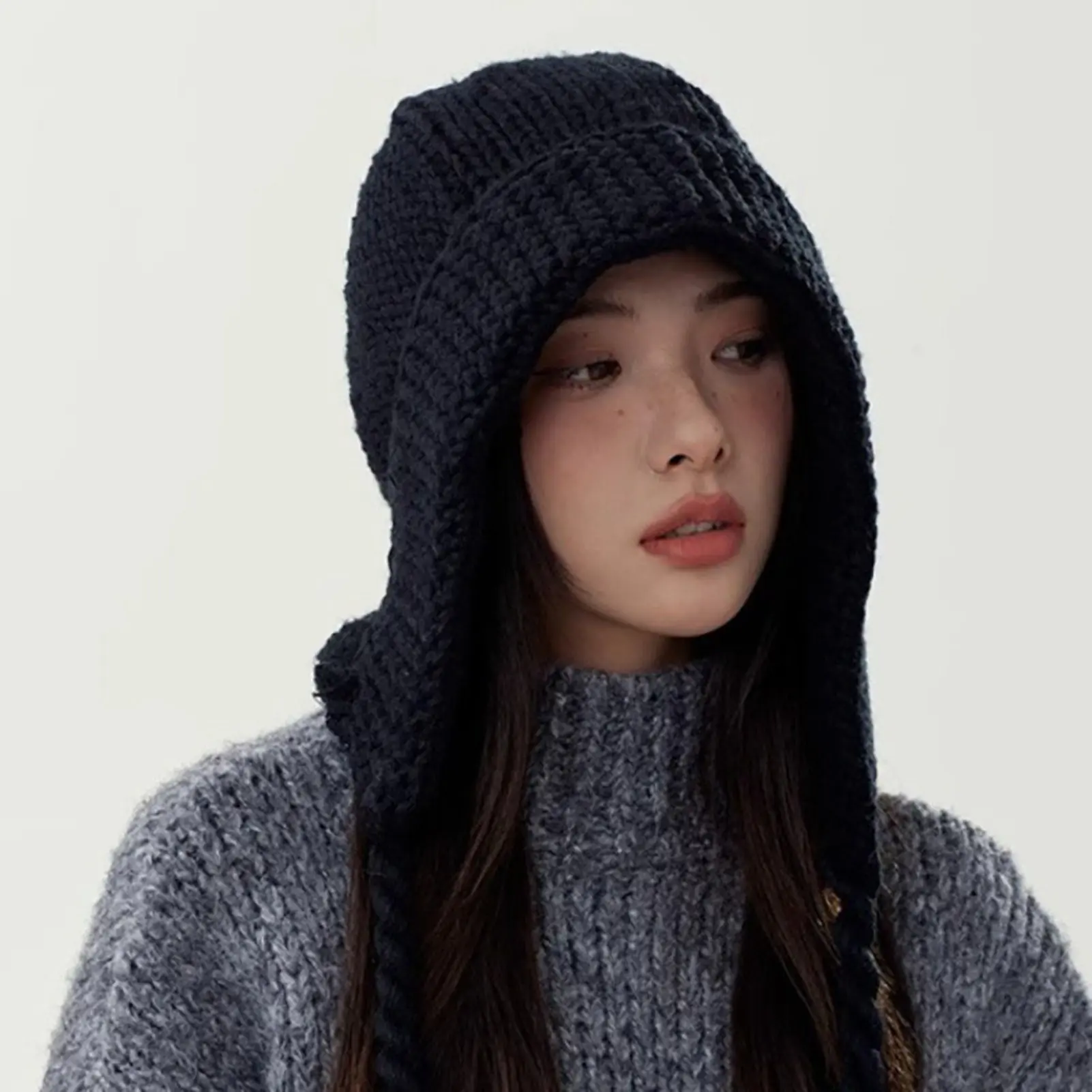 Fashion Knitted Warm Hat Hood Earmuff Hat Warm Winter Cap With Soft Fleece Lining Beanie Hat For Cold Weather Outdoor Activities