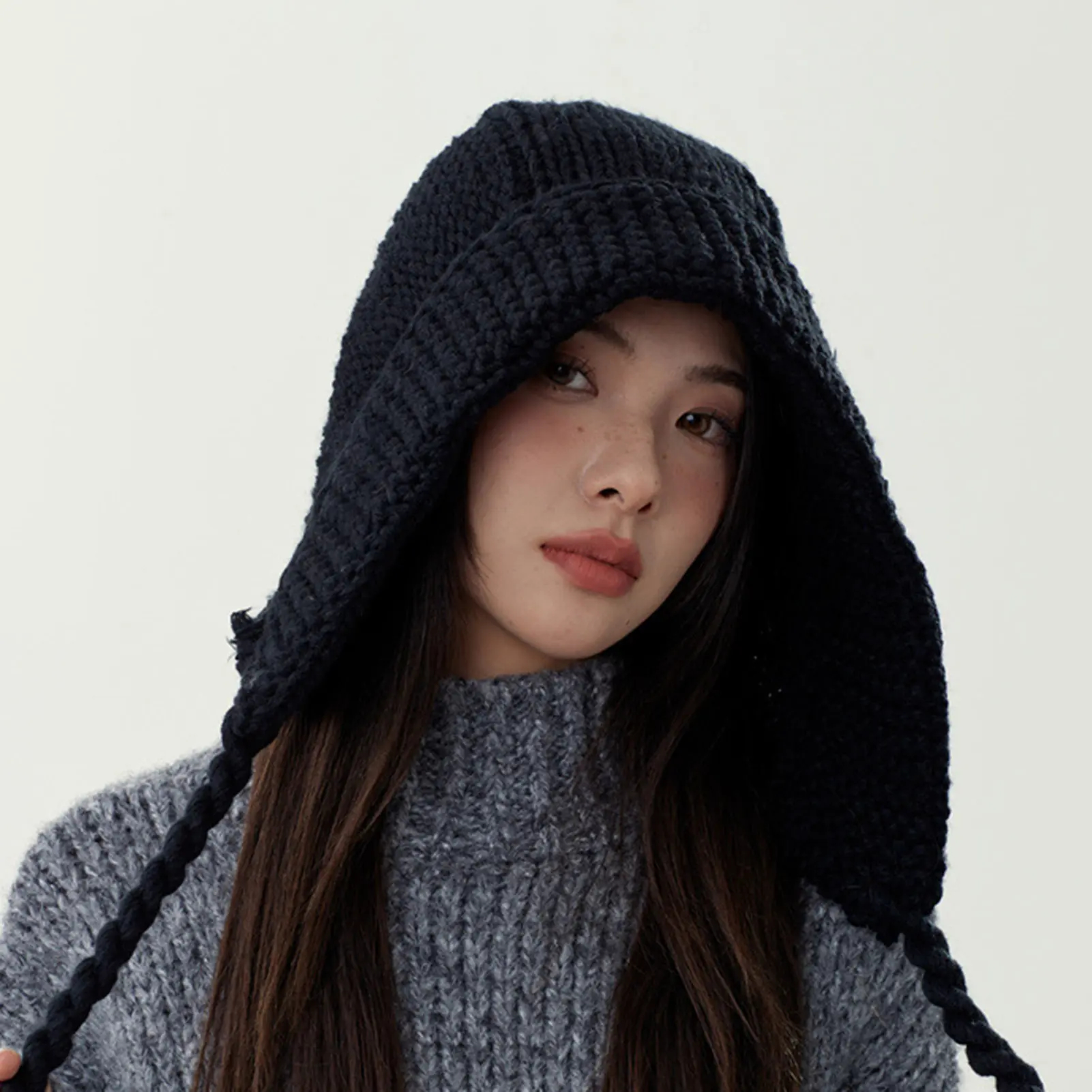 Fashion Knitted Warm Hat Hood Earmuff Hat Warm Winter Cap With Soft Fleece Lining Beanie Hat For Cold Weather Outdoor Activities