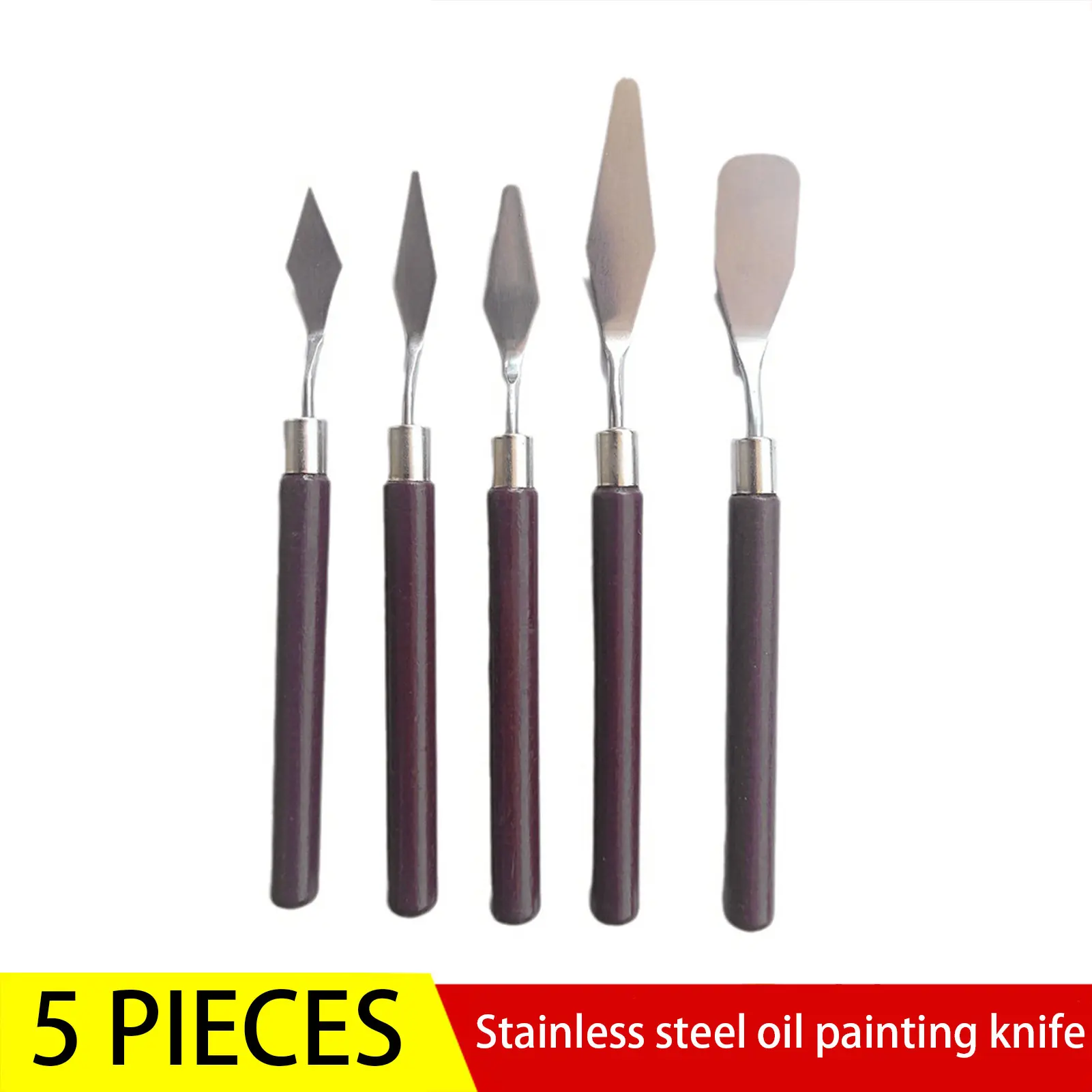 5pcs Paint Oil Painting Spatula Set Clay Scraper Wooden Handle Palette Knife Set Cake Spatula Kit Pottery Modeling Tools