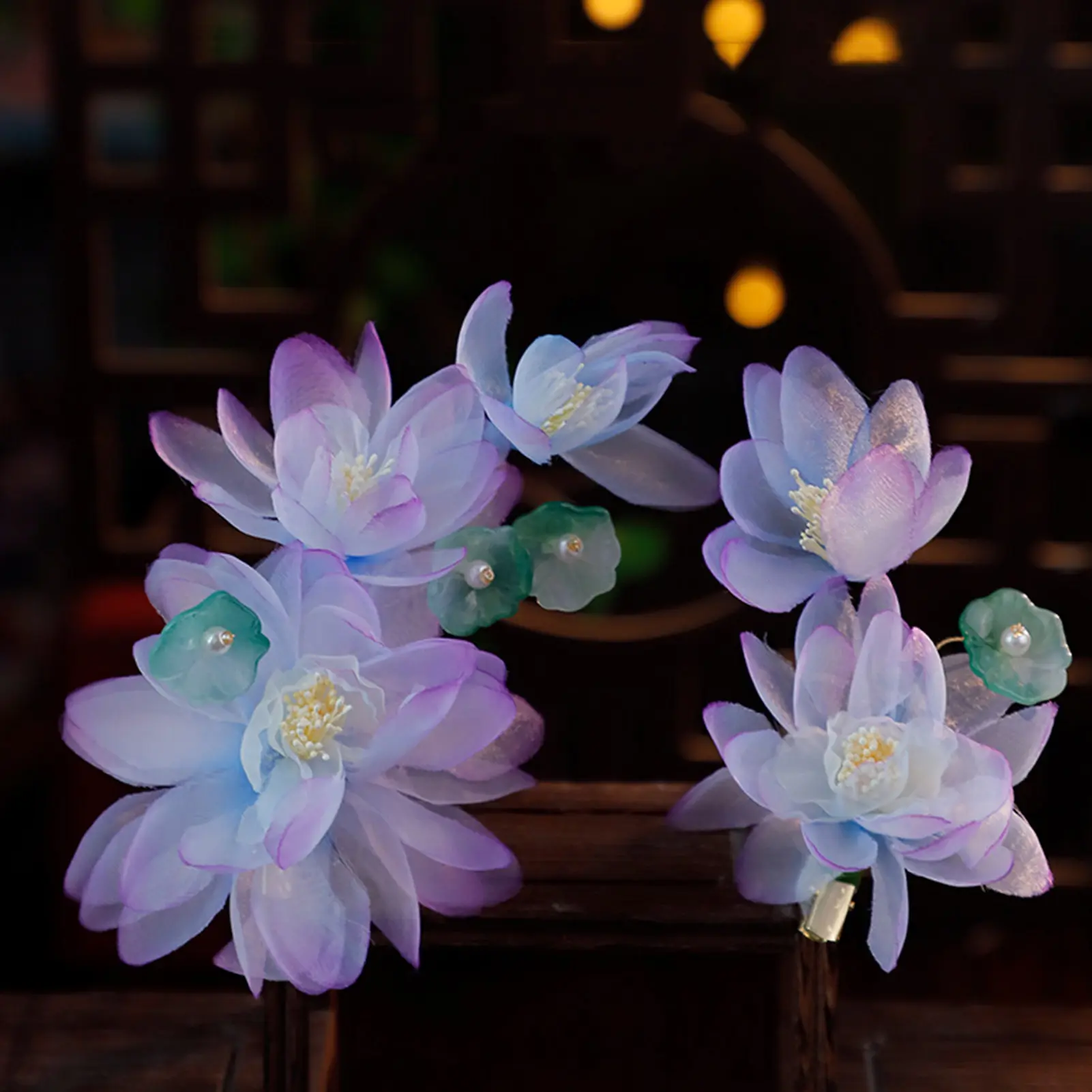 2024 New Hairpin Girl Retro Style Tulle Floral Lace Purple Silk Flower Hairpin Hanfu Headdress Accessories Modeling Tools