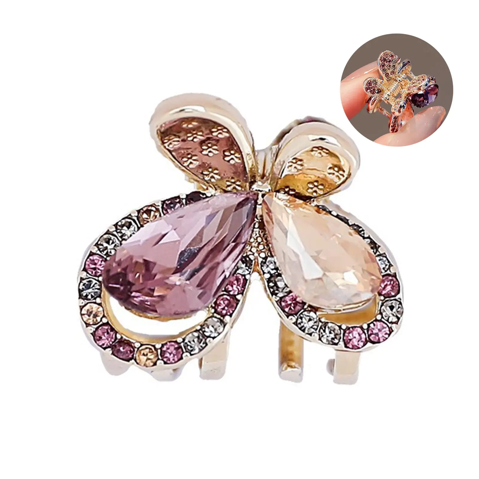 Elegant Flash Claw Women's Light Rhinestone Flower Butterfly Sweet And Small Hairpin Semi-zipper Hair Accessories Daily Use