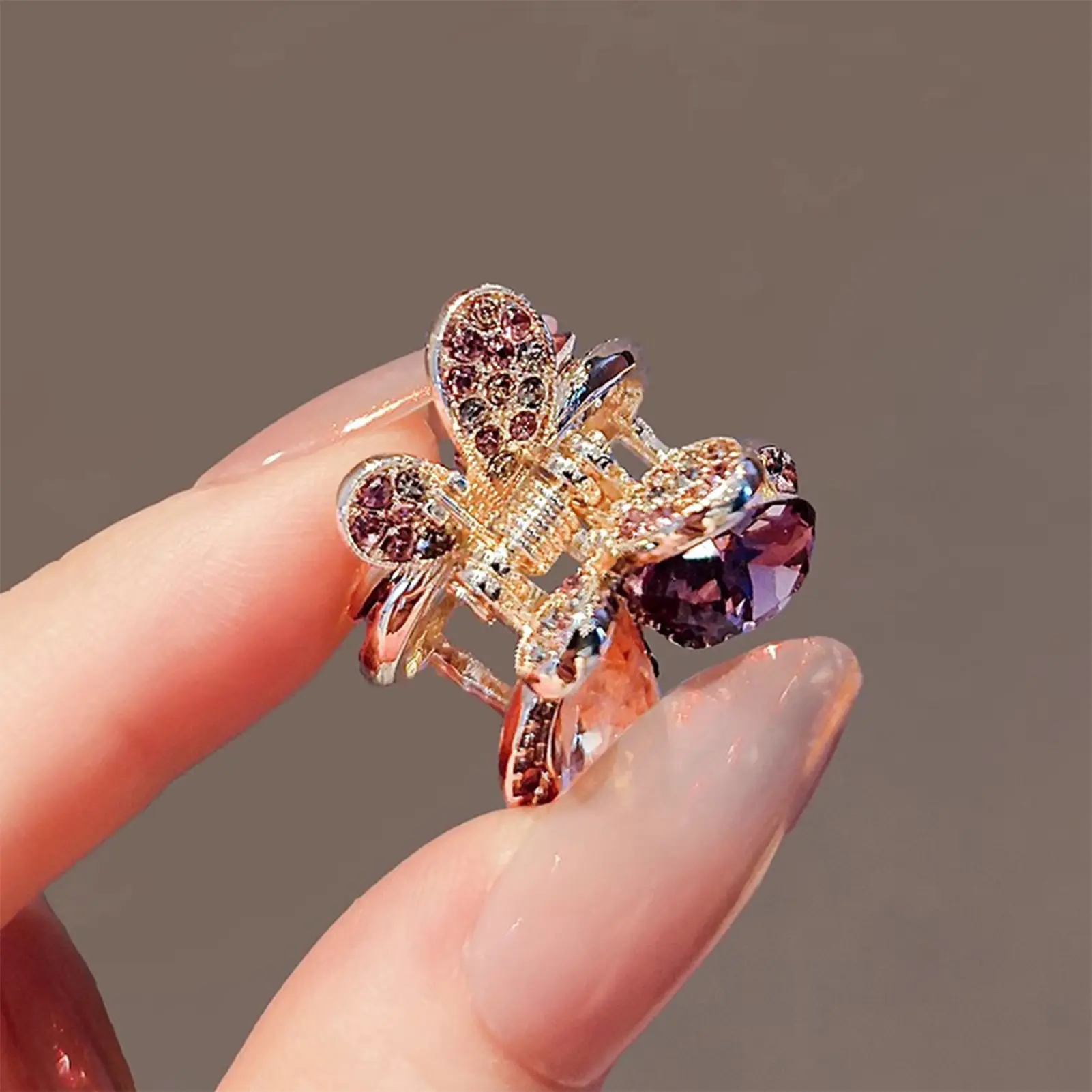 Elegant Flash Claw Women's Light Rhinestone Flower Butterfly Sweet And Small Hairpin Semi-zipper Hair Accessories Daily Use