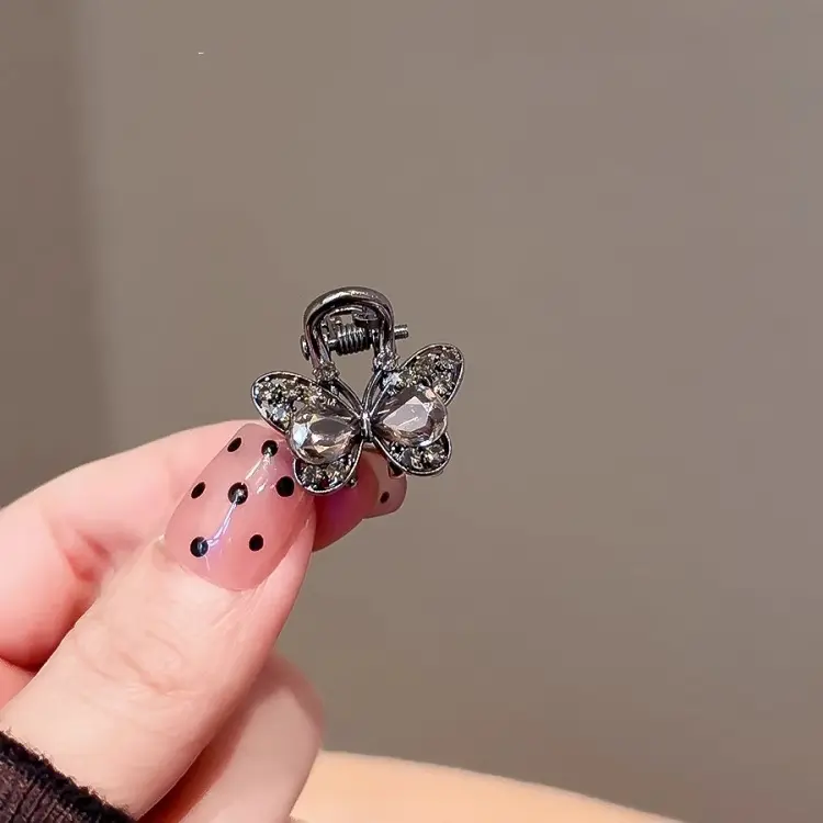 Elegant Flash Claw Women's Light Rhinestone Flower Butterfly Sweet And Small Hairpin Semi-zipper Hair Accessories Daily Use
