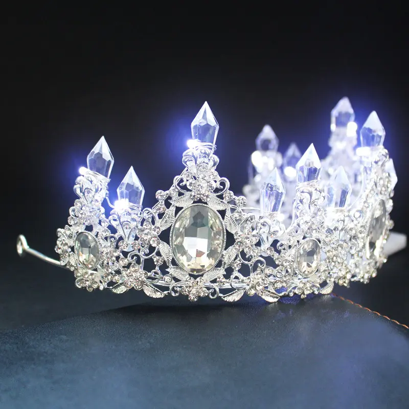 Bride Princess Crown Tiara Glowing Rhinestone LED Light Headwear Hair Accessory For Wedding Bride Princess Crown Tiara Wedding