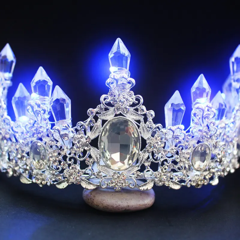 Bride Princess Crown Tiara Glowing Rhinestone LED Light Headwear Hair Accessory For Wedding Bride Princess Crown Tiara Wedding