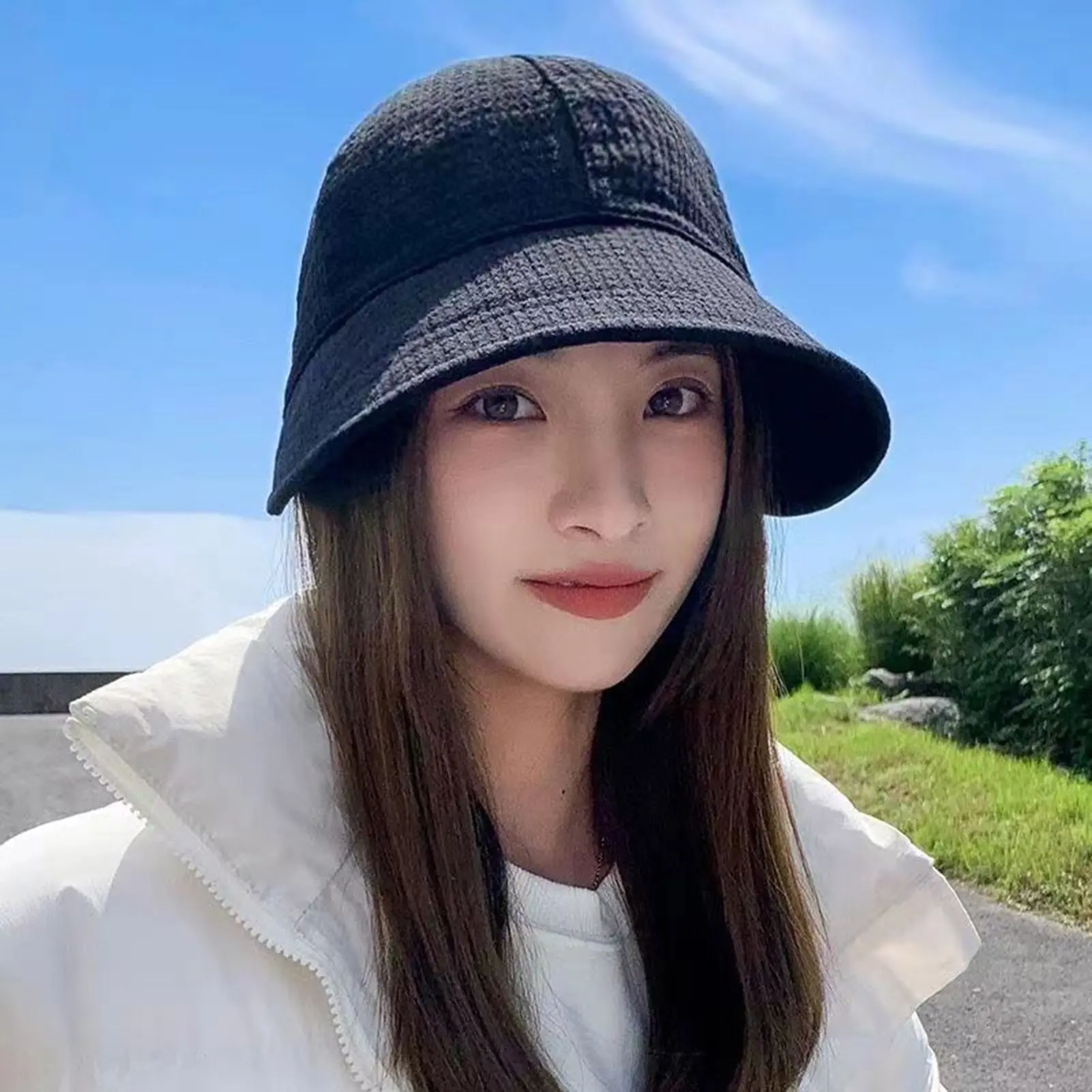 Foldable Sunhat Summer Outdoor Beach Fisherman Hat Sunscreen Protection Cap Adjustable Cotton Wide Brim Bucket Caps for Women