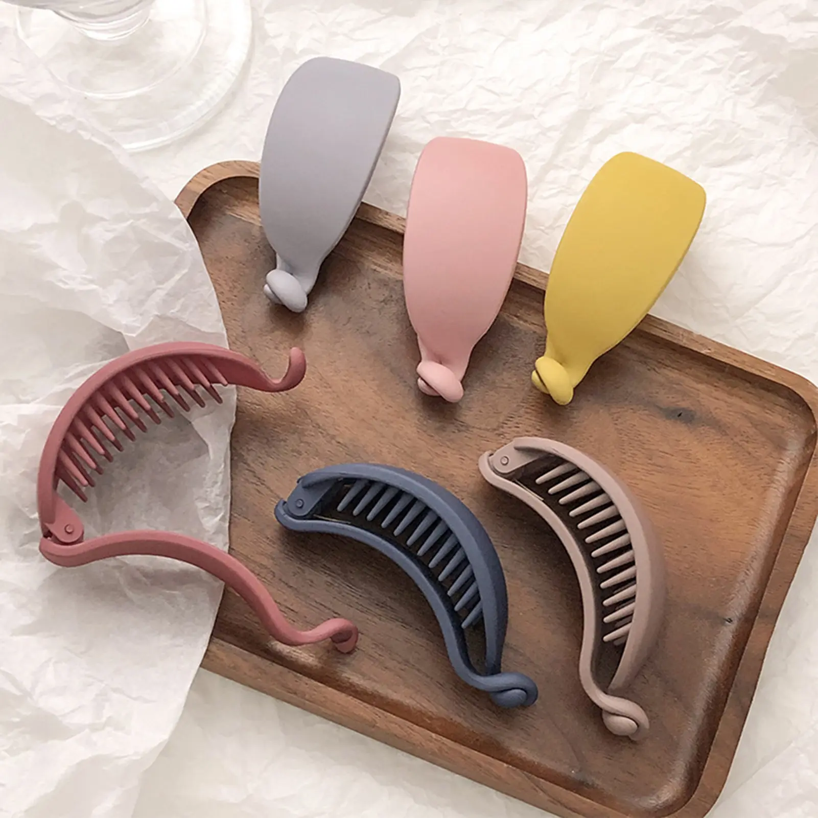 6Pcs Frosted Medium Banana Clip Claw Frosted Ponytail Buckle Ponytail Clip Hairpin Girl Hair Accessories Solid Color