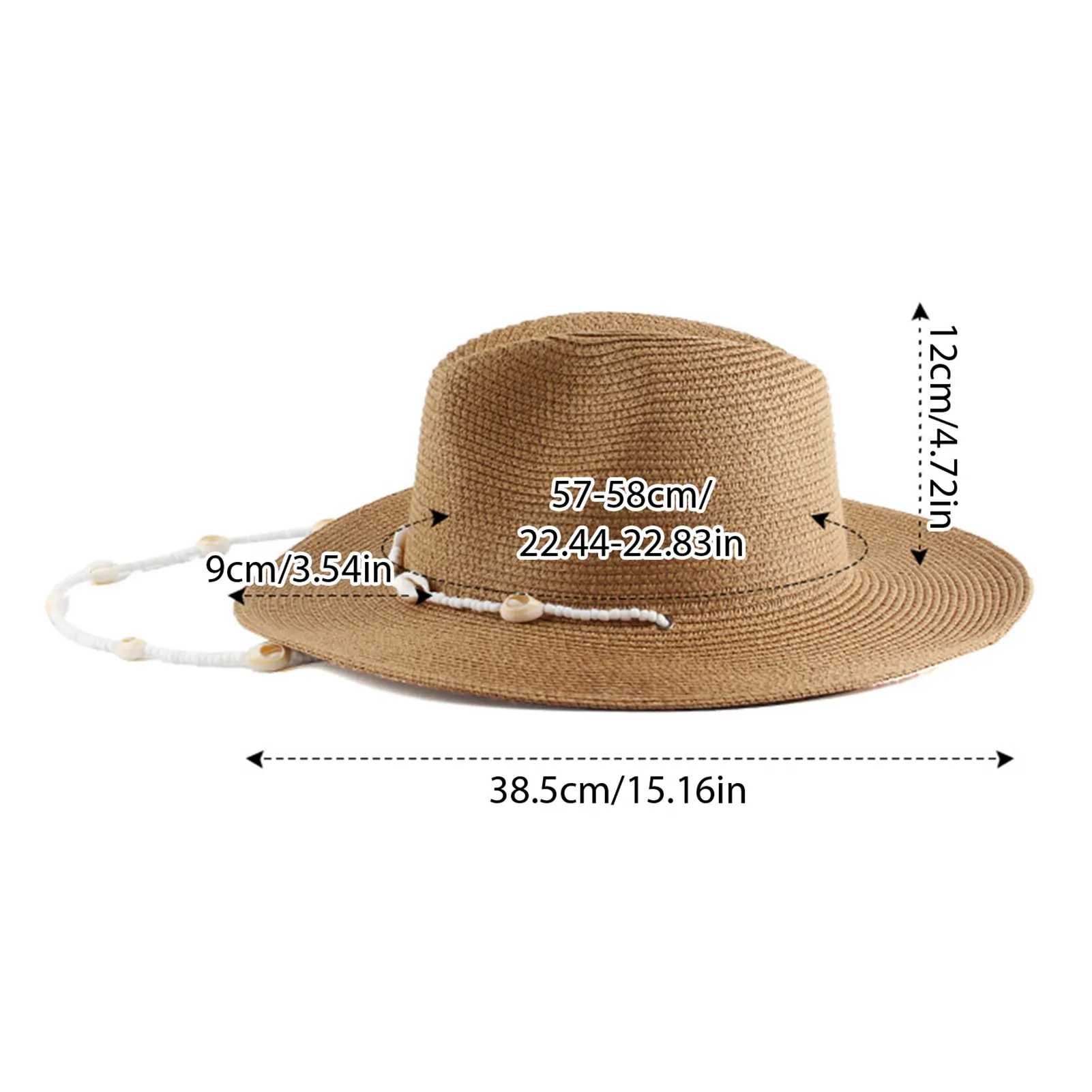 Summer Beach Straw Cap Sun Protection Hat Fresh Holiday Seaside Beach Hat with Bead Chain Foldable Straw Hat for Outdoor Travel