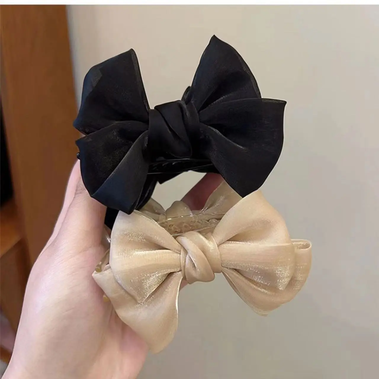 1pc Bowknot Hair Claw Satin Hair Clips Barrettes Sweet Ponytail Vintage Crab Hairpins Styling Tools Women Hair Accessories