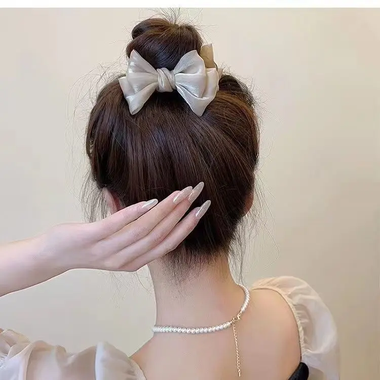 1pc Bowknot Hair Claw Satin Hair Clips Barrettes Sweet Ponytail Vintage Crab Hairpins Styling Tools Women Hair Accessories