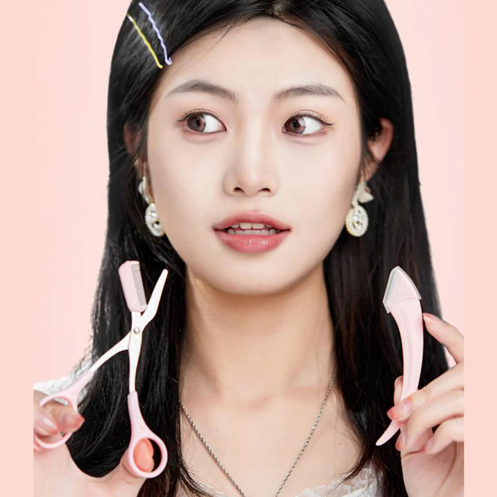 3pcs Eyebrow Trimmers Set Eyebrow Scissors with Comb for Beginners Safety Anti Scratch Bending Moon Eyebrow Scraper Set