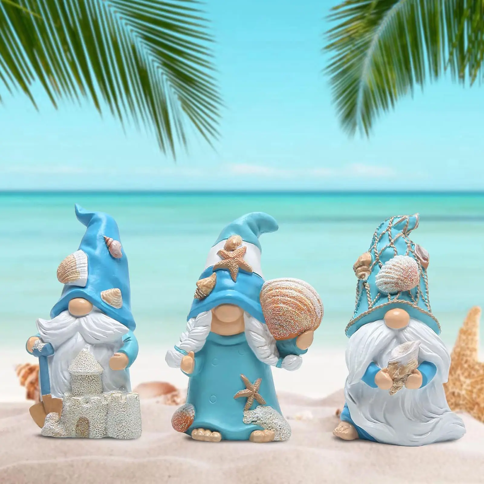 1pc Garden Gnome Figurines Summer Beach Style Ocean Element Resin Dwarf Statue for Shelves Dining Tables Decoration
