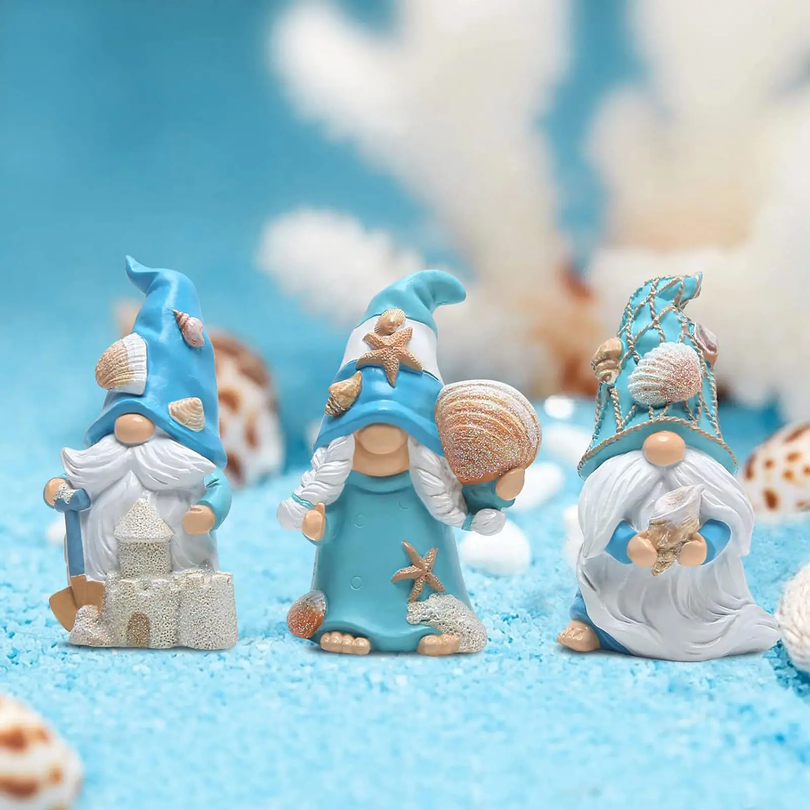 1pc Garden Gnome Figurines Summer Beach Style Ocean Element Resin Dwarf Statue for Shelves Dining Tables Decoration