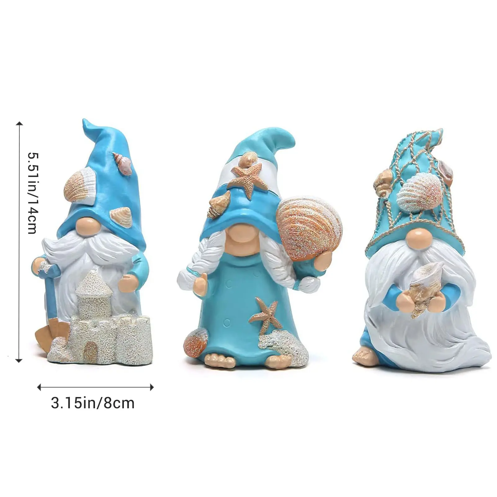 1pc Garden Gnome Figurines Summer Beach Style Ocean Element Resin Dwarf Statue for Shelves Dining Tables Decoration