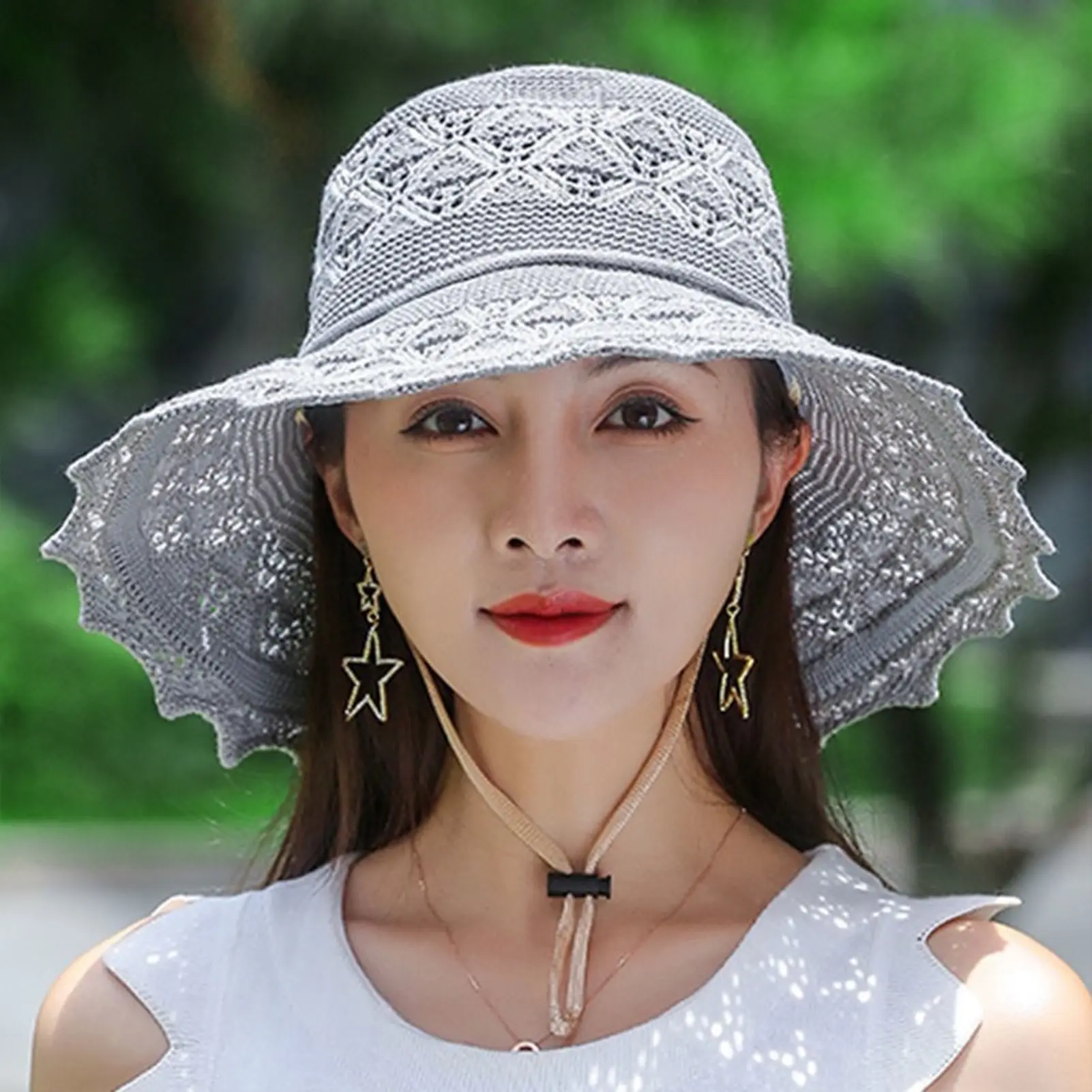 Summer Crochet Straw Hat For Women Beach Hat Flower Wide Brim Beach Sun Hat Female Panama Straw Hat Lightweight Floppy Hat