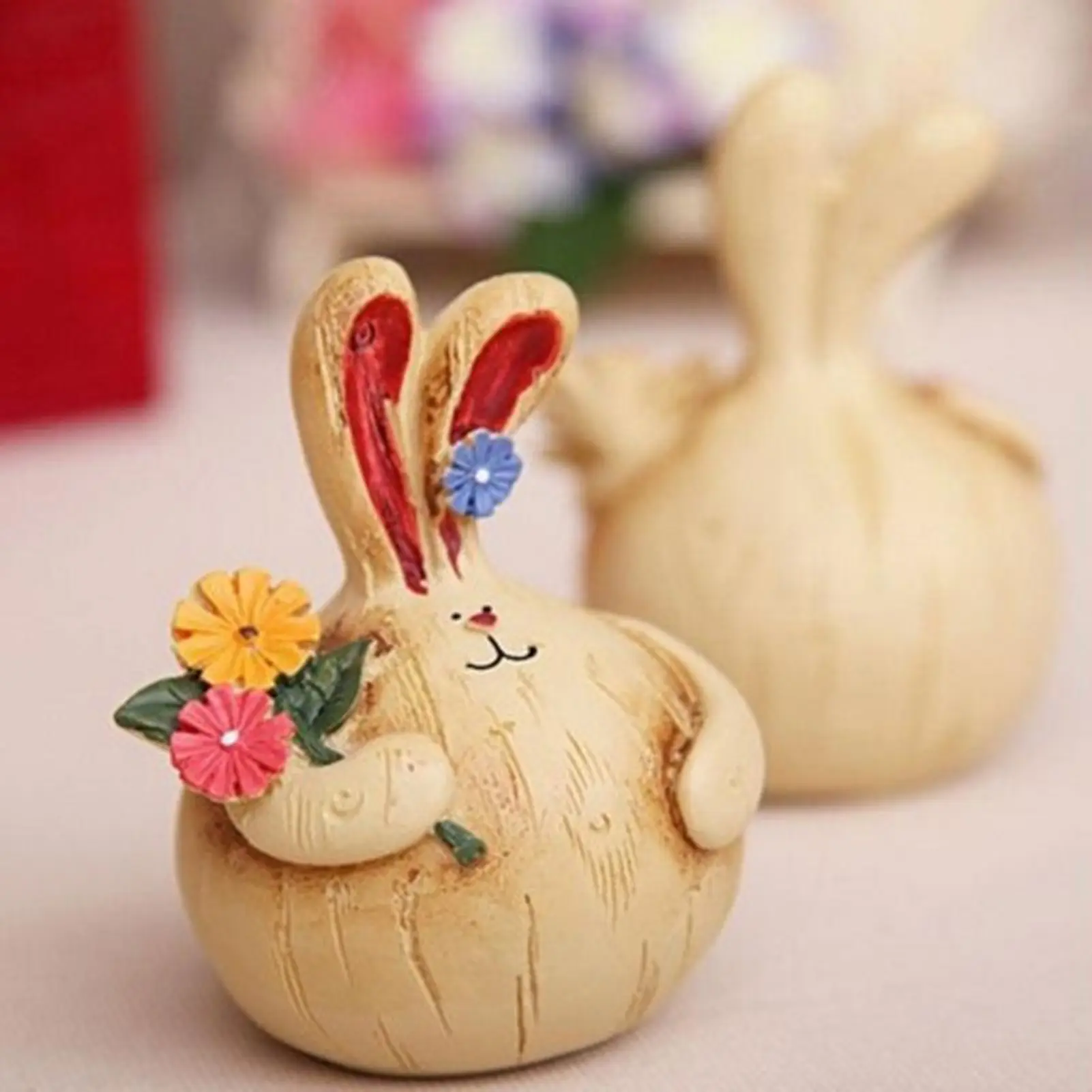 Wood-like Resin Ornaments Retro Rabbit Craft Statue A Pair Of Cute Rabbit Ornaments Crafts Statue A Pair Of Home Decorations