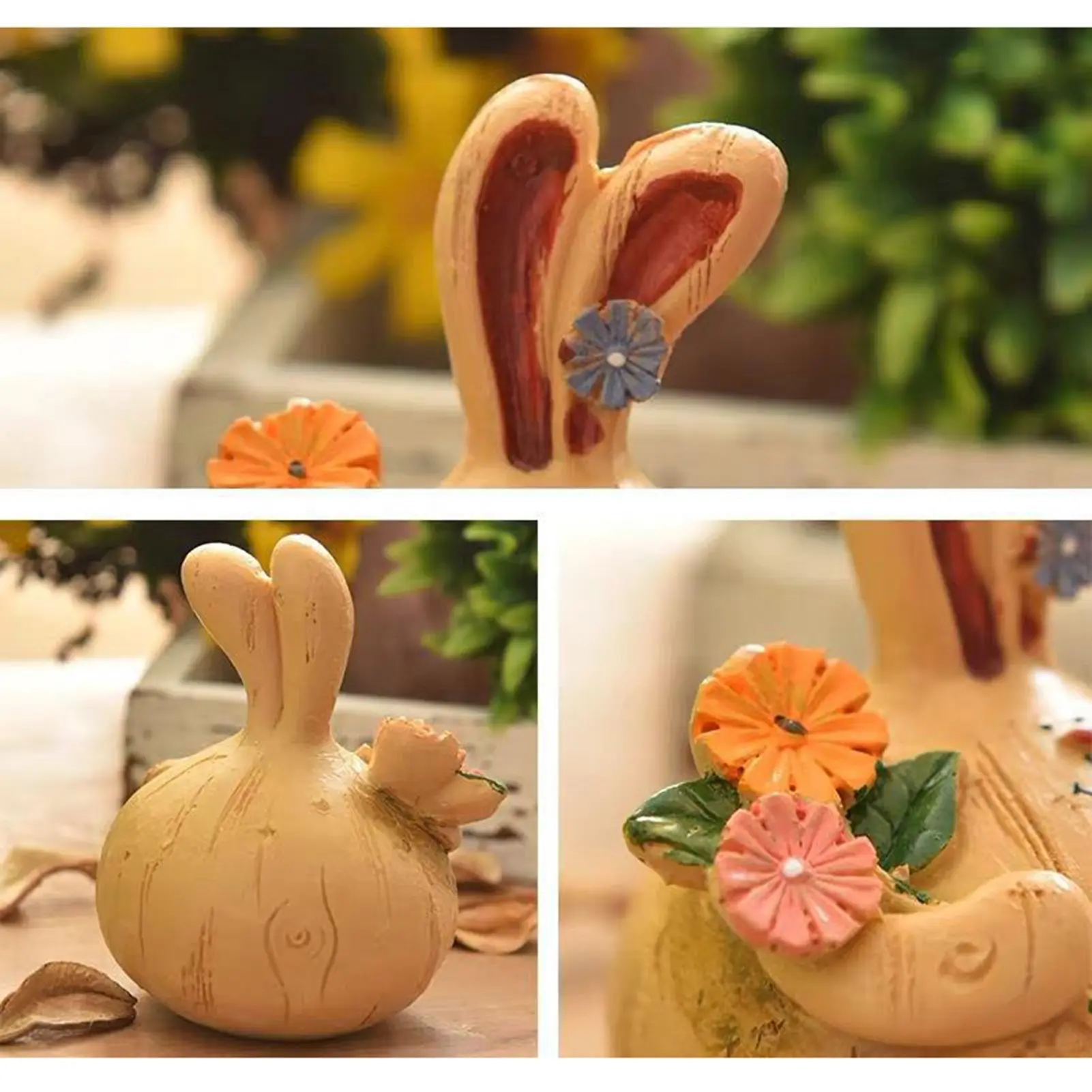 Wood-like Resin Ornaments Retro Rabbit Craft Statue A Pair Of Cute Rabbit Ornaments Crafts Statue A Pair Of Home Decorations