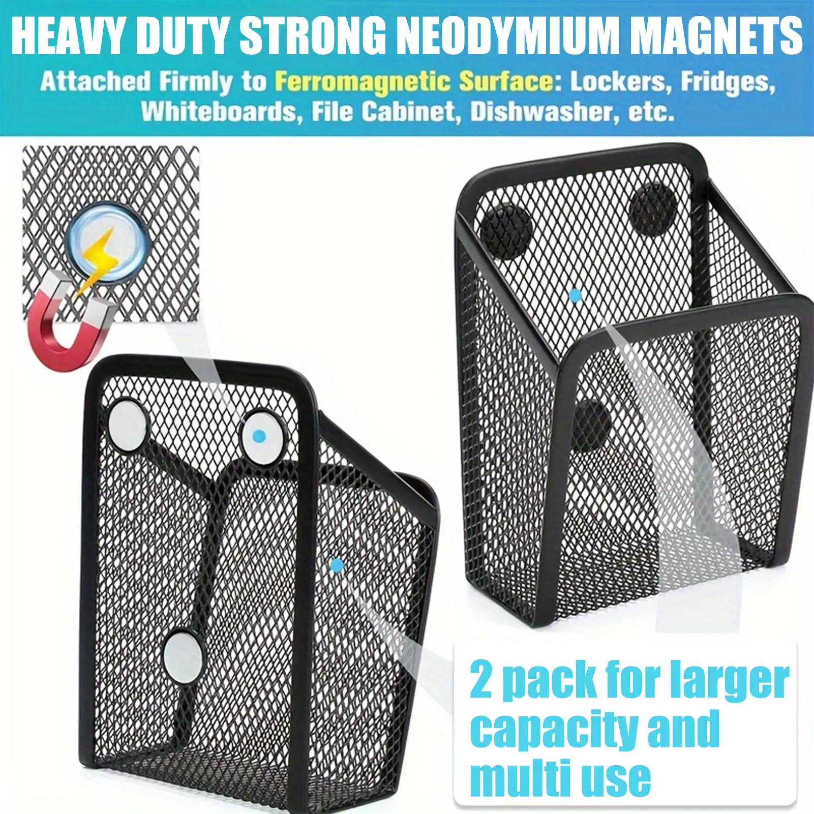 1/2pcs Strong Magnetic Storage Basket Desktop Pen Holder Refrigerator Lockers For Desktop File Manager Metal Mesh Stationery