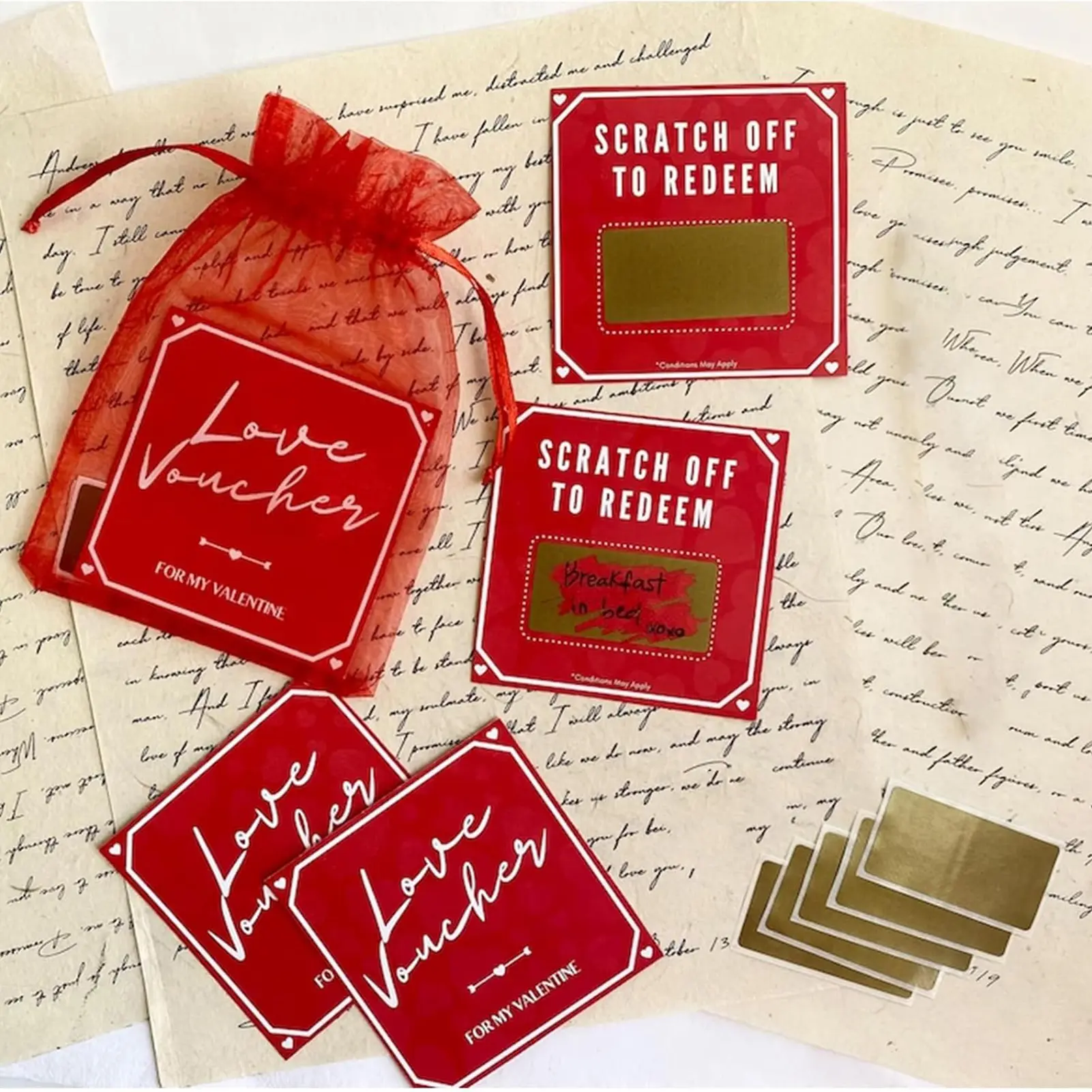 10/20pcs Valentines Scratch Off Cards Custom Coupon DIY Surprise Gift 2025 Greeting Cards for Anniversary Birthday Wedding