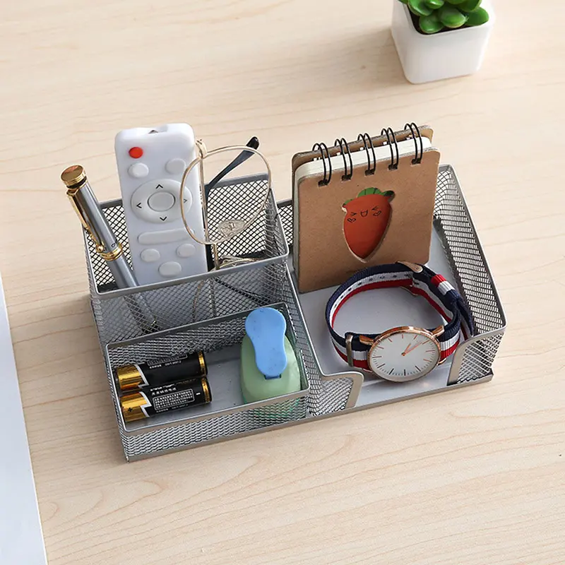 1pc surable Stationary Card Tidy Table Organiser 3 Grids Black Mesh Pen Holder File Storage Rack Iron Art Pen Holder Storage Box