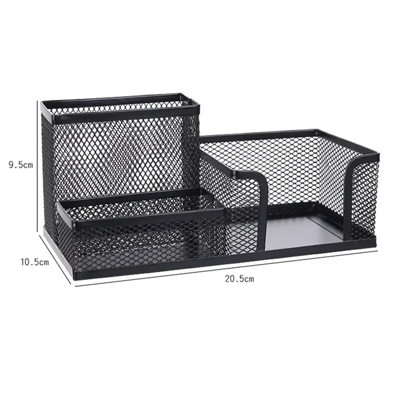 1pc surable Stationary Card Tidy Table Organiser 3 Grids Black Mesh Pen Holder File Storage Rack Iron Art Pen Holder Storage Box