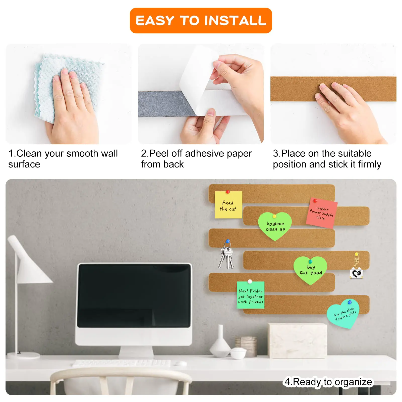 Long Cork Board Strips, Cork Felt, Bulletin Strips, Self-adhesive Cork Strips, Bulletin Board Message Board, Office Cork Strips